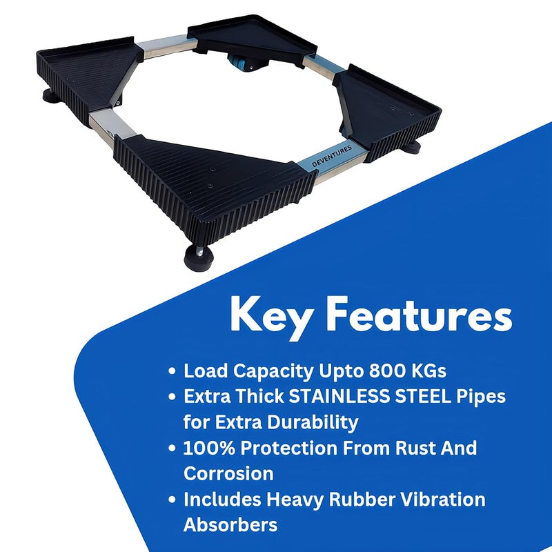 DEVENTURES DEVENTURES Heavy Duty Adjustable Stainless Steel Stand for TOP Front Load Washing Machineair CoolerRefrigeratorDishwasher with Load Capacity Upto 800 KGs  - Image 3