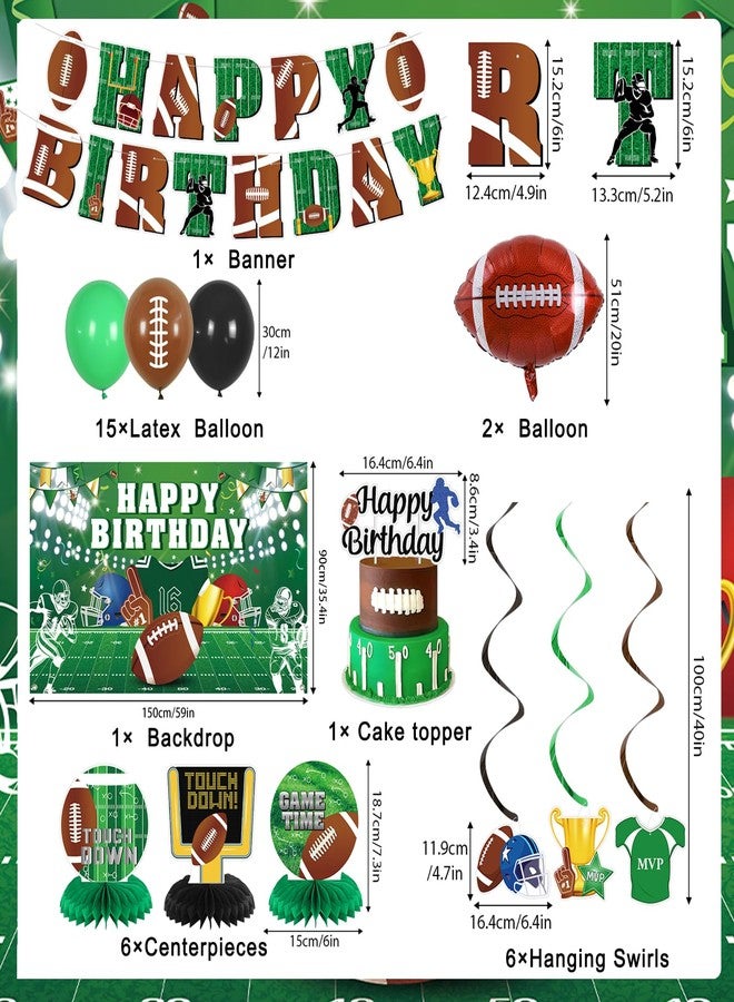 Roetyce Football Birthday Party Decorations, American Football Themed Happy Birthday Banner Balloons Hanging Swirls Centerpieces Cake Topper Kit, Green Rugby Party Backdrop for Kids - Image 2