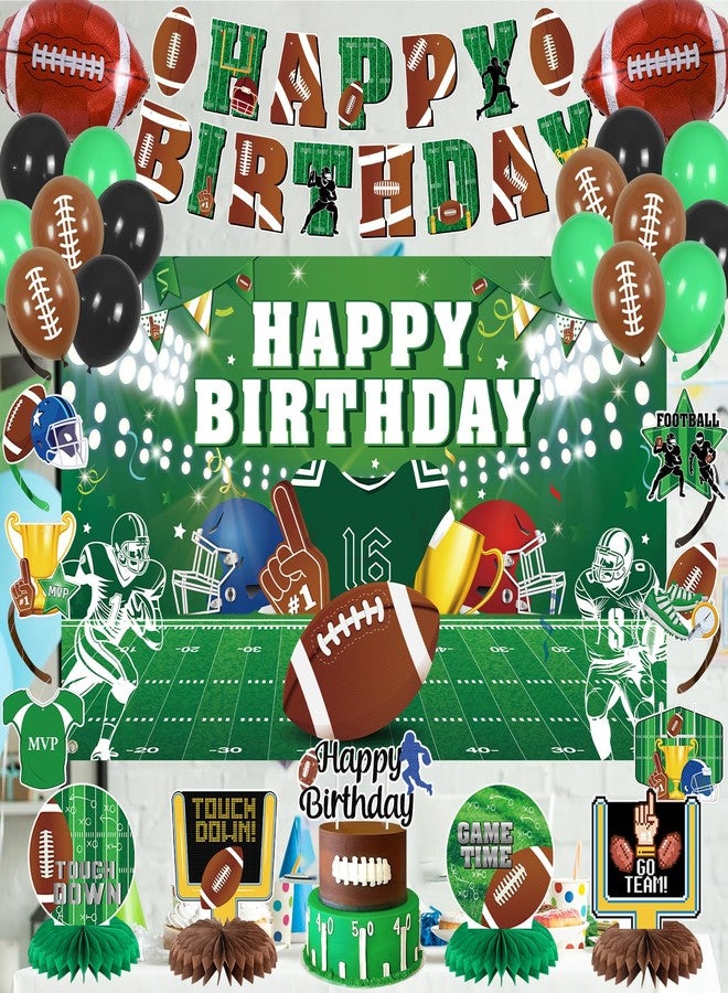 Roetyce Football Birthday Party Decorations, American Football Themed Happy Birthday Banner Balloons Hanging Swirls Centerpieces Cake Topper Kit, Green Rugby Party Backdrop for Kids - Image 4