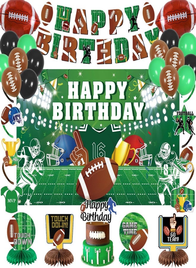 Roetyce Football Birthday Party Decorations, American Football Themed Happy Birthday Banner Balloons Hanging Swirls Centerpieces Cake Topper Kit, Green Rugby Party Backdrop for Kids - Image 1