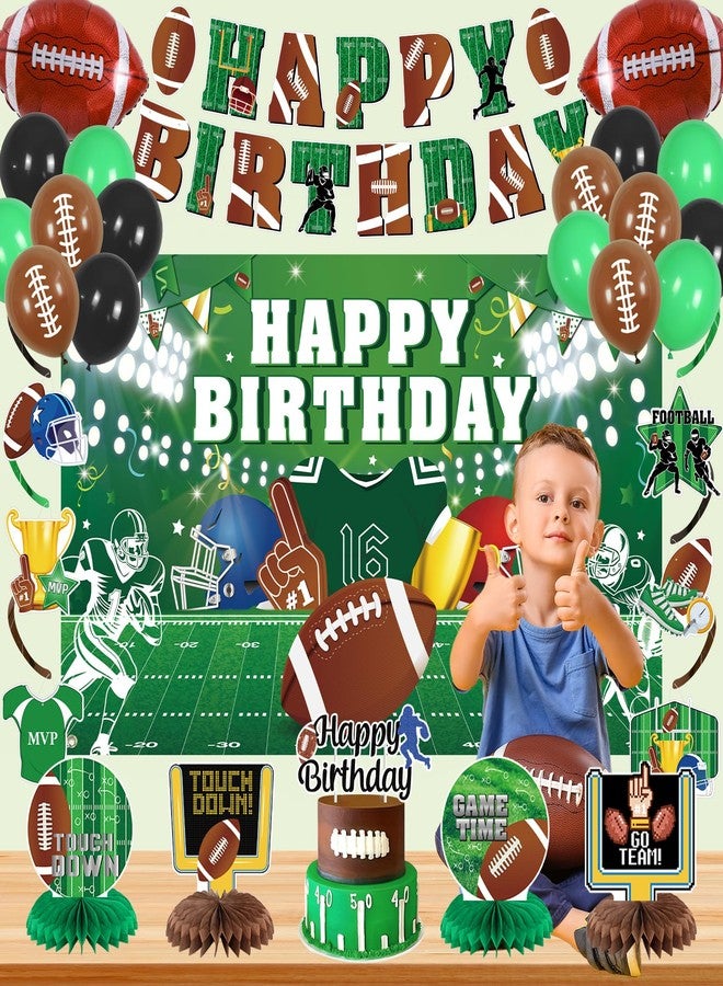 Roetyce Football Birthday Party Decorations, American Football Themed Happy Birthday Banner Balloons Hanging Swirls Centerpieces Cake Topper Kit, Green Rugby Party Backdrop for Kids - Image 3