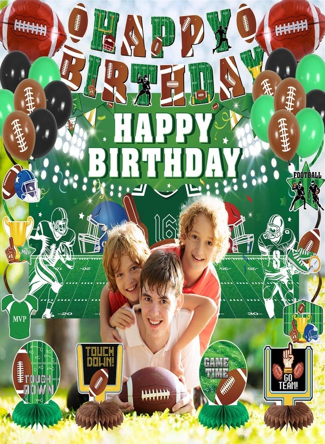 Roetyce Football Birthday Party Decorations, American Football Themed Happy Birthday Banner Balloons Hanging Swirls Centerpieces Cake Topper Kit, Green Rugby Party Backdrop for Kids - Image 5