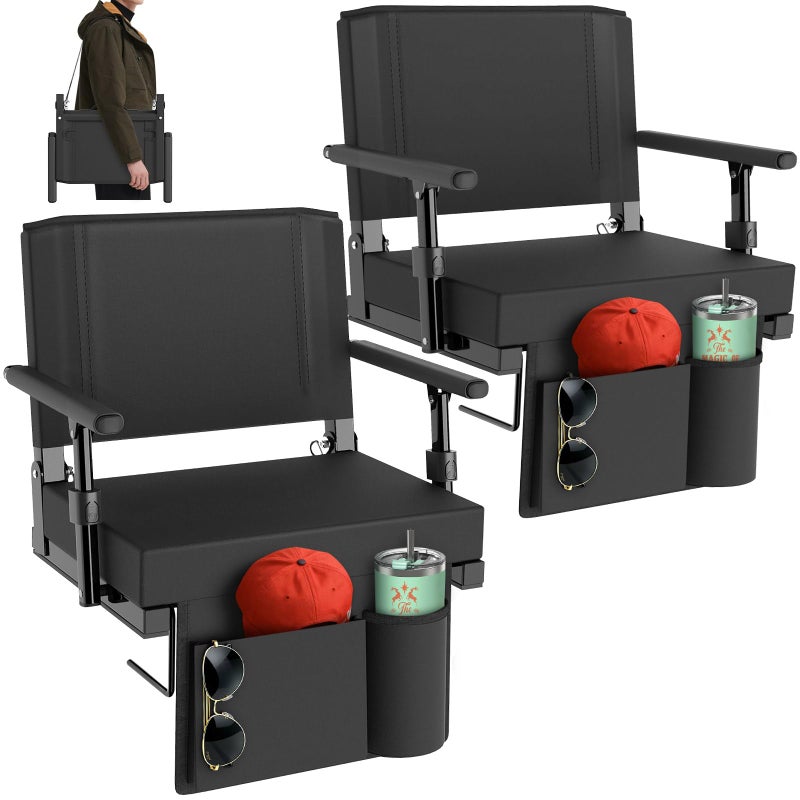 HOPERAN Stadium Seats with Back Support - Bleacher Chairs with Back and Cushion with Armrest, Thick Padded Bleacher Seats Includes Shoulder Strap, Lightweight Portable Stadium Chair - Image 1