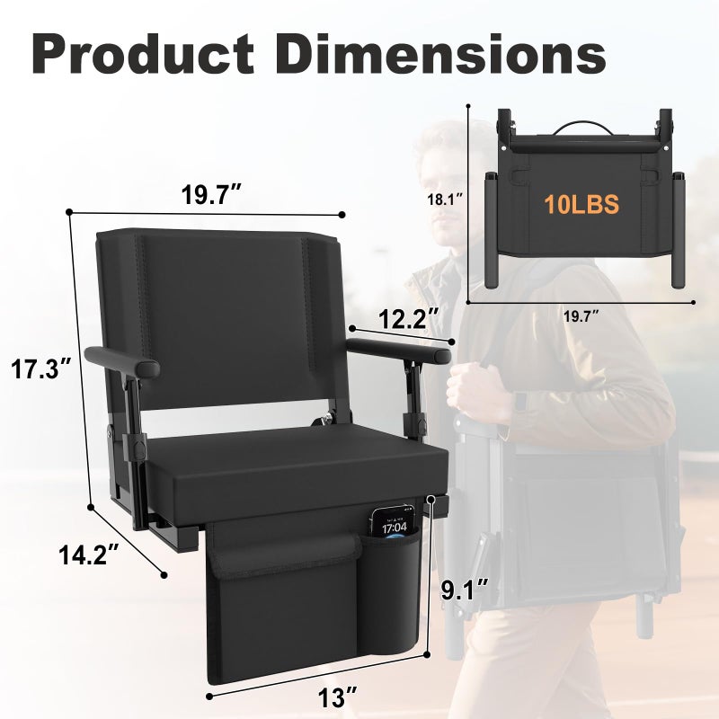 HOPERAN Stadium Seats with Back Support - Bleacher Chairs with Back and Cushion with Armrest, Thick Padded Bleacher Seats Includes Shoulder Strap, Lightweight Portable Stadium Chair - Image 2