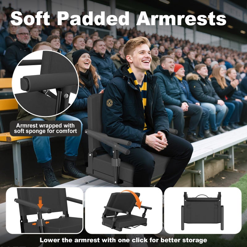 HOPERAN Stadium Seats with Back Support - Bleacher Chairs with Back and Cushion with Armrest, Thick Padded Bleacher Seats Includes Shoulder Strap, Lightweight Portable Stadium Chair - Image 3
