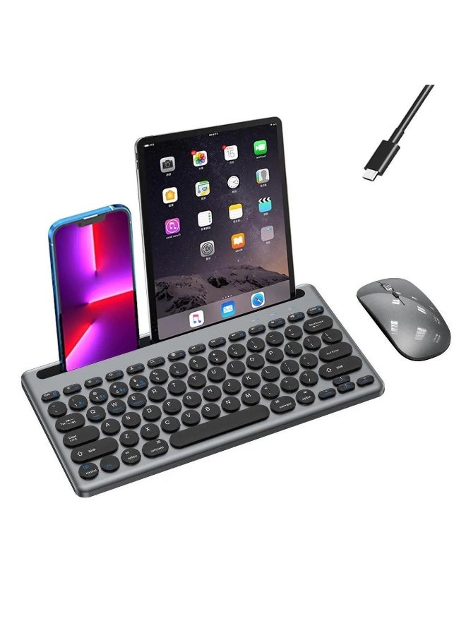 Forev Rechargeable Tablet Dual Mode Keyboard Mouse With Mobile Holder - Silent Thin - Multi Device (2.4G / BT1/ BT2 ) - IOS / Windows / Android ( Arabic / Eng. Key ) | Black - Image 1
