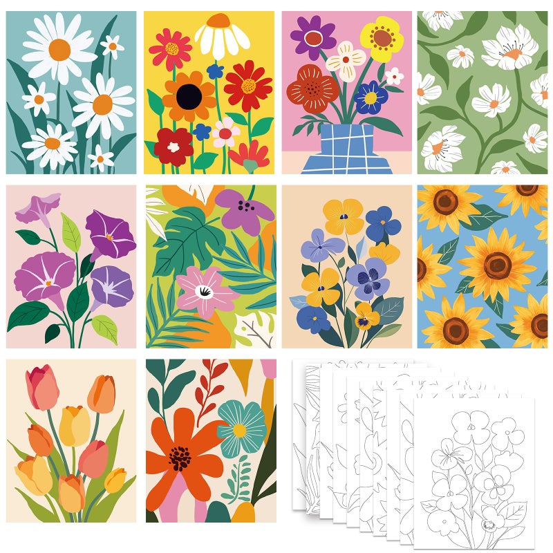 Nuberlic 10 Packs 8X10 Pre Drawn Canvas for Painting Floral Pre Printed Canvas Painting Kit Vibrant Botanical Pre Drawn Canvas to Teens Night Party Supplies - Image 1