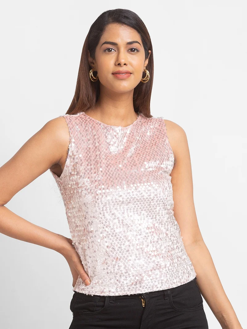 جلو باص بلوزة جلوبس نسائية وردية مزينة