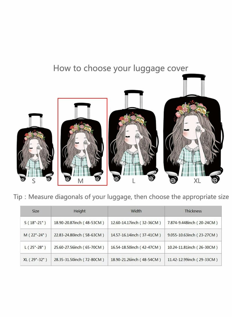 Excefore Thickened Luggage Cover, Water proof Travel Gear Luggage Protective Cover, Washable Spandex Suitcase Cover for 22"-24"luggage, Business Trip School Daily Usin (M, Shy Girl) - Image 2