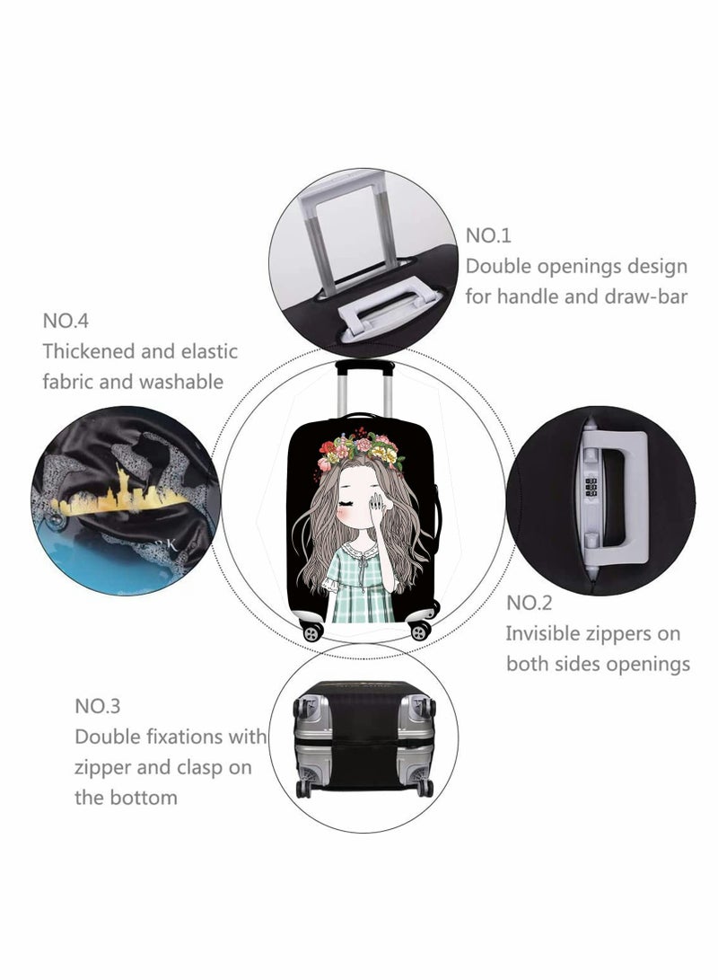 Excefore Thickened Luggage Cover, Water proof Travel Gear Luggage Protective Cover, Washable Spandex Suitcase Cover for 22"-24"luggage, Business Trip School Daily Usin (M, Shy Girl) - Image 3