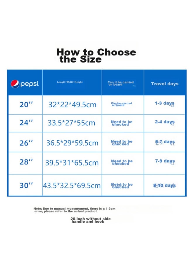 Pepsi Large Capacity Suitcase For Men And Women, 26-inch Travel Luggage With Spinner Wheels, Large Size, Student Check-in Trolley Case With Combination Lock - Image 3