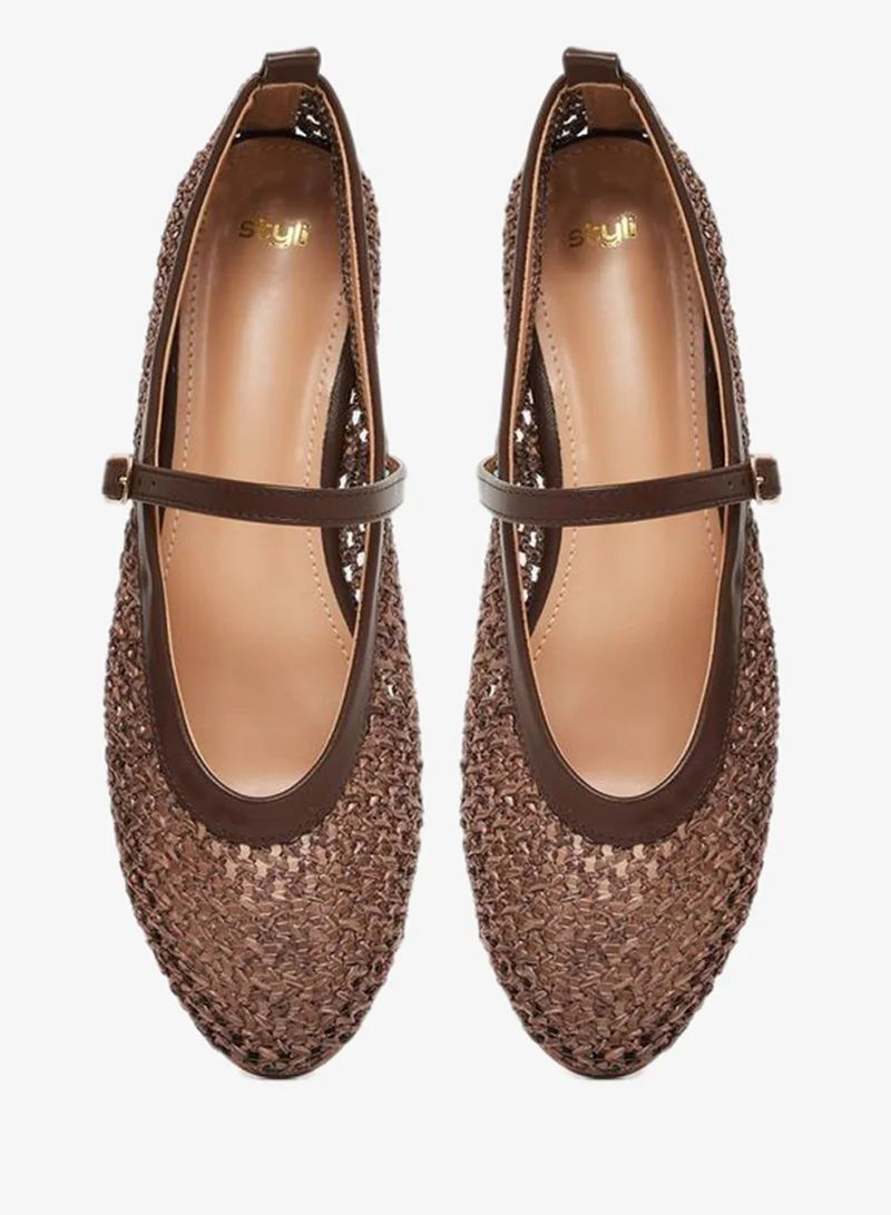Styli  Brown Woven Ballerina Flats for Women | Best Price UAE