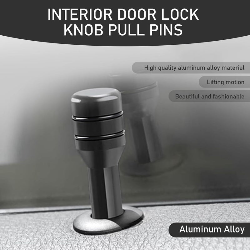 AutoBizarre Aluminum Alloy Door Lock Knobs - Inner Pull Pins for Car Decoration - Universal for All Cars (Black) - Image 3
