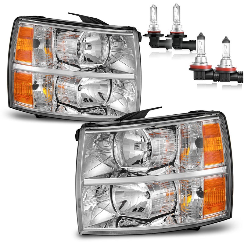 ROADEAL Headlights W/Bulbs for 2007-2013 Chevy Silverado 1500, for 2007-2014 Silverado 2500HD 3500HD Halogen Headlamp Replacement Driver & Passenger Side - Image 1