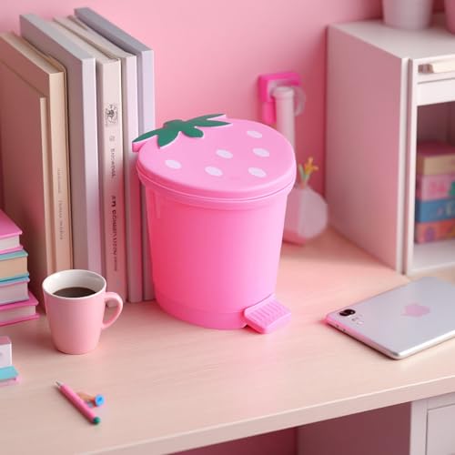BxuxJar Strawberry Trash Can, 1 Gallon Desk Plastic Cute Trash Can Kawaii Small Srawberry Garbage Can for Bedroom with 5 Rolls Garbage Bag and 20 PCS 3D Cartoon Stickers(Random Style) - Image 4