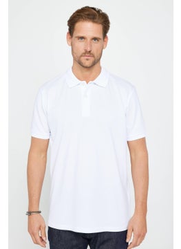 Tudors Men's Classic Fit Relaxed Cut Cotton Plain Pique White Polo Neck T-Shirt  - Image 1