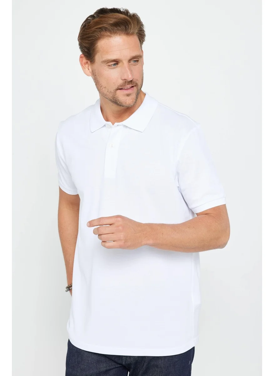 Tudors Men's Classic Fit Relaxed Cut Cotton Plain Pique White Polo Neck T-Shirt