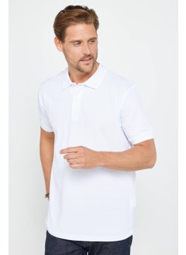 Tudors Men's Classic Fit Relaxed Cut Cotton Plain Pique White Polo Neck T-Shirt  - Image 2
