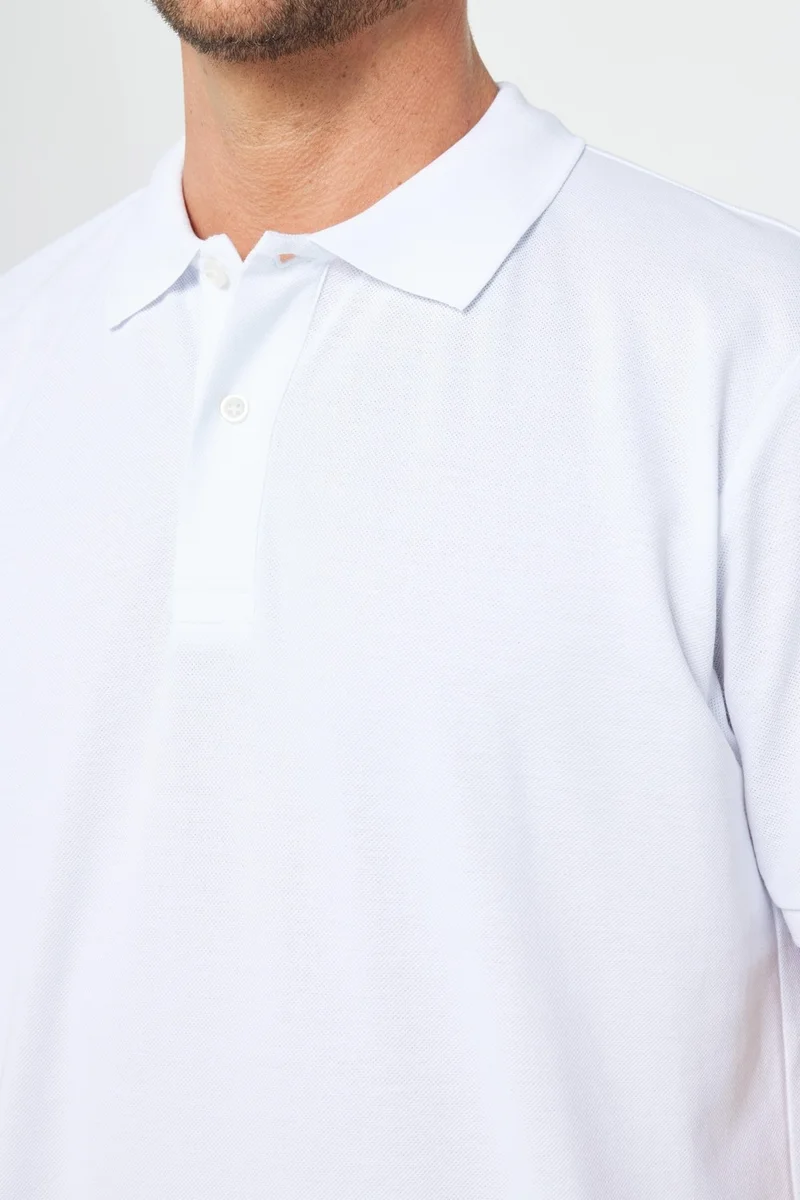 Tudors Men's Classic Fit Relaxed Cut Cotton Plain Pique White Polo Neck T-Shirt