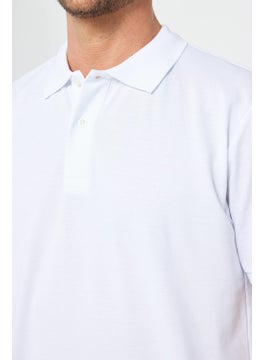Tudors Men's Classic Fit Relaxed Cut Cotton Plain Pique White Polo Neck T-Shirt  - Image 3