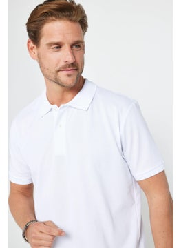Tudors Men's Classic Fit Relaxed Cut Cotton Plain Pique White Polo Neck T-Shirt  - Image 4