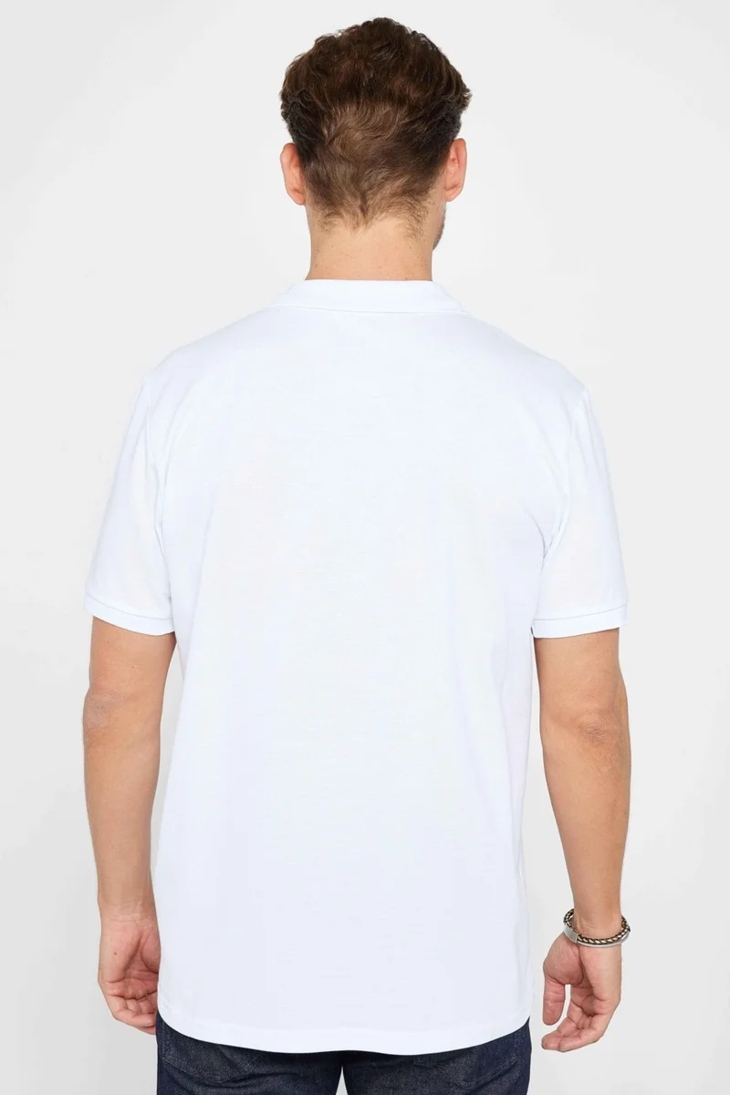 Tudors Men's Classic Fit Relaxed Cut Cotton Plain Pique White Polo Neck T-Shirt