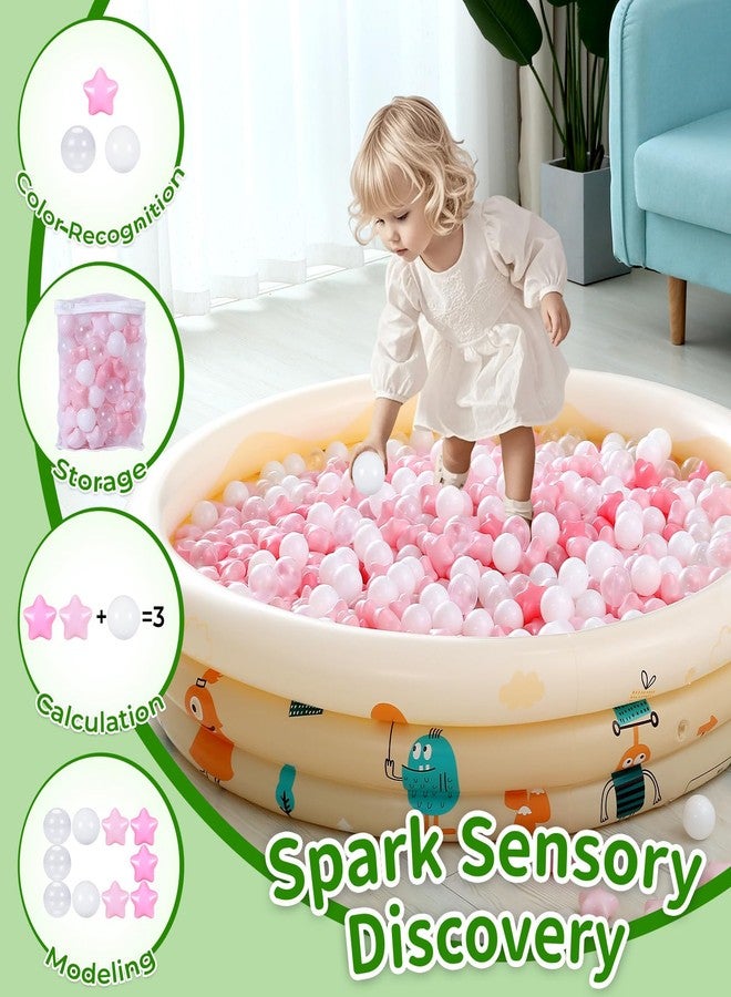 TRENDPLAY كرات حوض النجوم من تريند بلاي للأطفال الصغار - 100 كرة نجمية بأشكال مختلفة، كرات بلاستيكية غير سامة للعب آمن، زينة حفلات الأولاد والبنات (وردي، أبيض، شفاف، 100) - Image 5