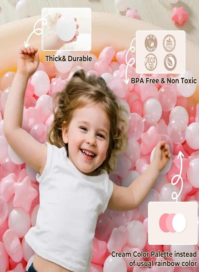 TRENDPLAY كرات حوض النجوم من تريند بلاي للأطفال الصغار - 100 كرة نجمية بأشكال مختلفة، كرات بلاستيكية غير سامة للعب آمن، زينة حفلات الأولاد والبنات (وردي، أبيض، شفاف، 100) - Image 2