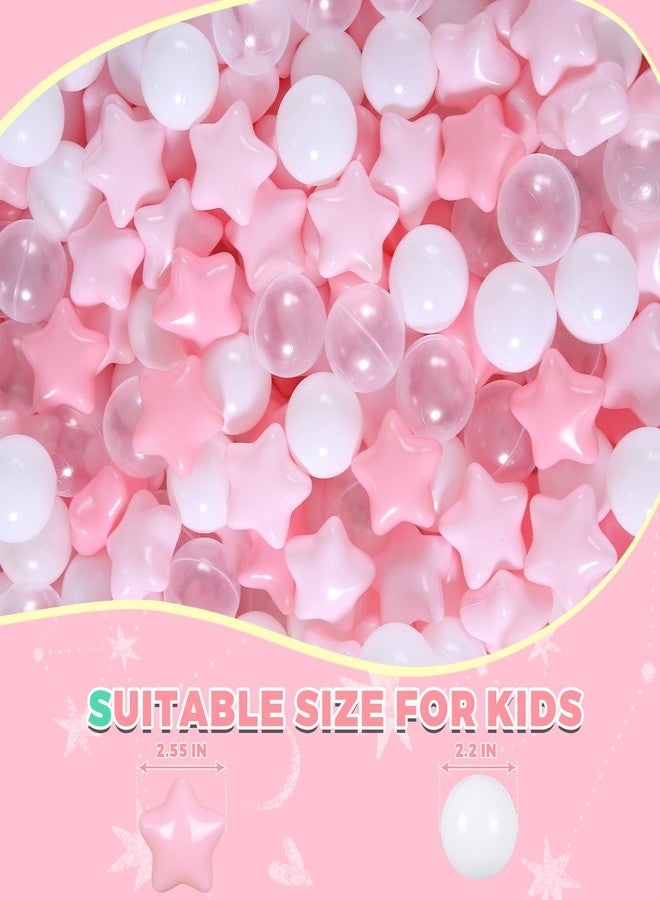 TRENDPLAY كرات حوض النجوم من تريند بلاي للأطفال الصغار - 100 كرة نجمية بأشكال مختلفة، كرات بلاستيكية غير سامة للعب آمن، زينة حفلات الأولاد والبنات (وردي، أبيض، شفاف، 100) - Image 3