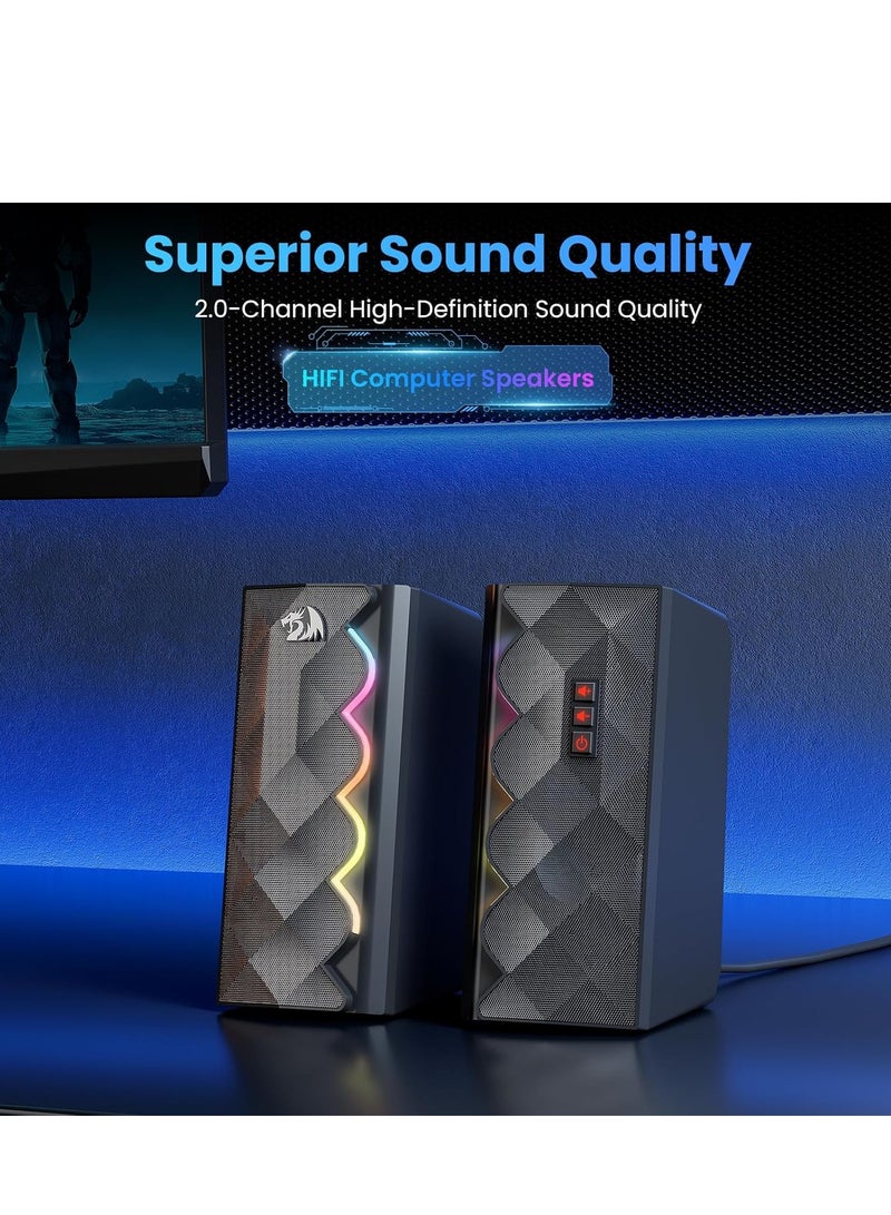 ريدراجون GS522 Computer Speakers, 2.0 Hi-Fi Stereo Sound PC Speaker, 6 Colorful RGB Mode Touch Desktop Speakers with USB, 3.5mm Aux-in Cable for PC, Laptop, Tablet, Phone, Xbox, PS4/5. - Image 2