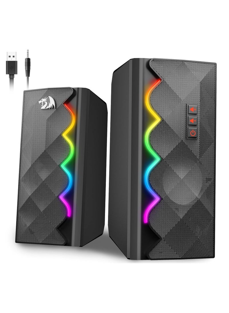 ريدراجون GS522 Computer Speakers, 2.0 Hi-Fi Stereo Sound PC Speaker, 6 Colorful RGB Mode Touch Desktop Speakers with USB, 3.5mm Aux-in Cable for PC, Laptop, Tablet, Phone, Xbox, PS4/5. - Image 1