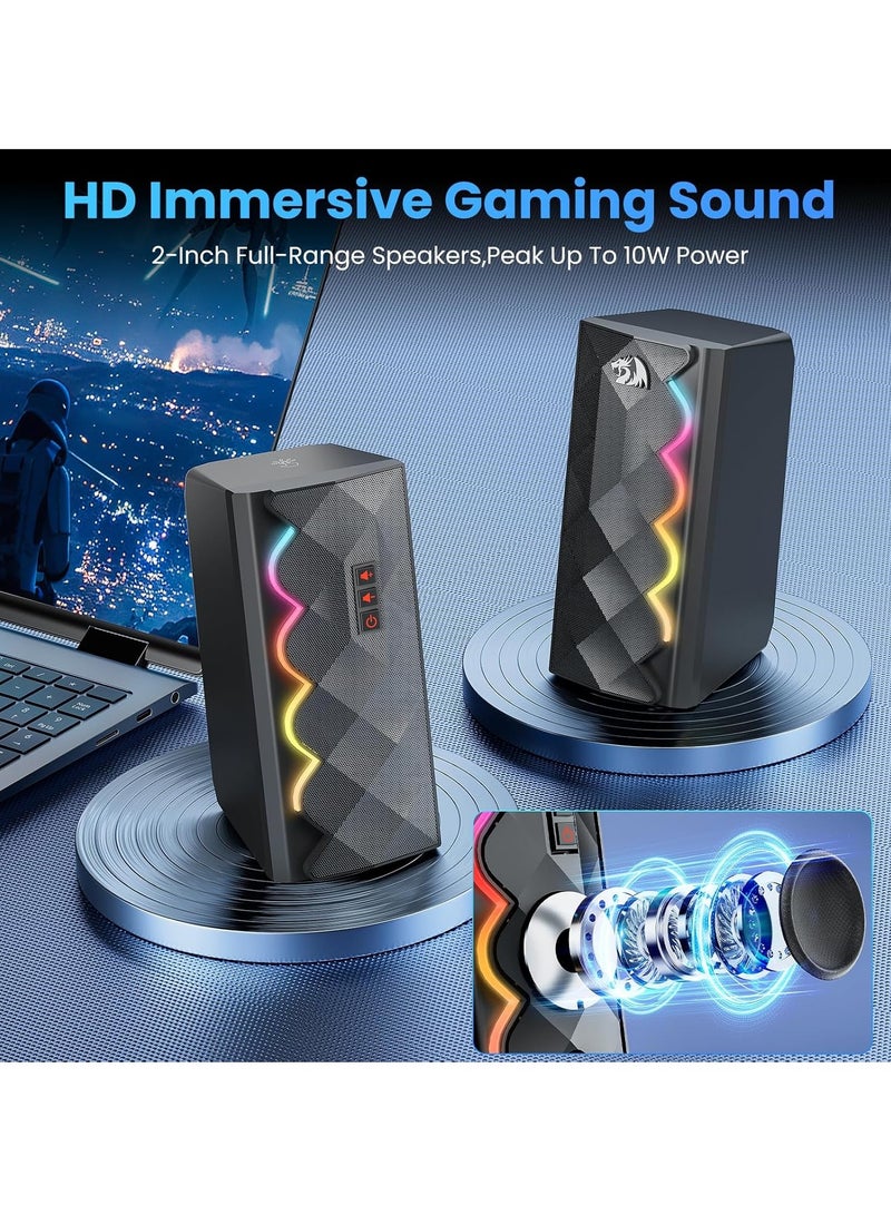 ريدراجون GS522 Computer Speakers, 2.0 Hi-Fi Stereo Sound PC Speaker, 6 Colorful RGB Mode Touch Desktop Speakers with USB, 3.5mm Aux-in Cable for PC, Laptop, Tablet, Phone, Xbox, PS4/5. - Image 3