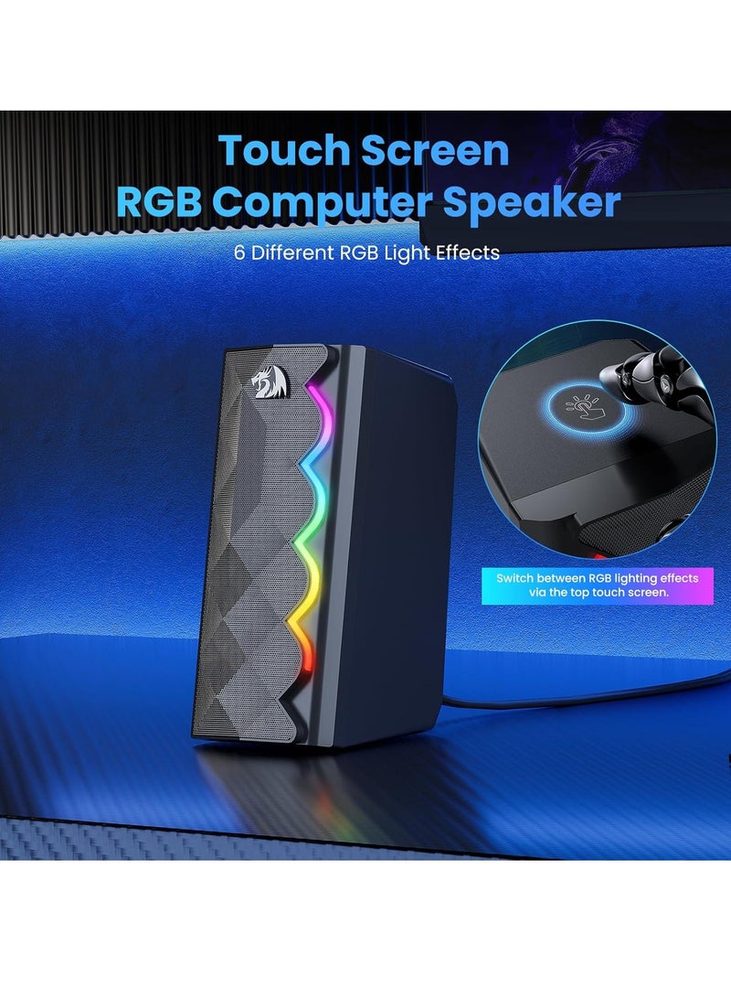 ريدراجون GS522 Computer Speakers, 2.0 Hi-Fi Stereo Sound PC Speaker, 6 Colorful RGB Mode Touch Desktop Speakers with USB, 3.5mm Aux-in Cable for PC, Laptop, Tablet, Phone, Xbox, PS4/5. - Image 4