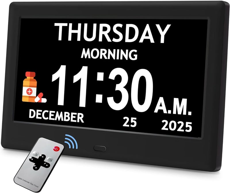 FLYRUIT 7'' Dementia Clock For Seniors, Large Display Digital Clock With Date, Time, Day Of Week for Elderly, Memory Loss, Alzheimer, 1024*600P HD, 10 Reminders & 6 Alarms, Auto Dimming & DST, Remote Control - Image 1