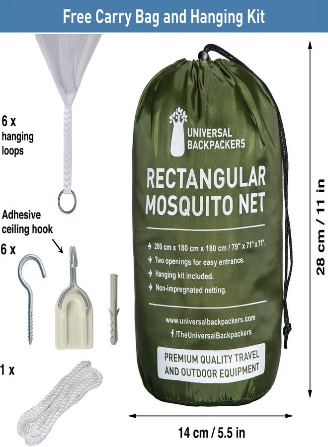 Universal Backpackers Mosquito Net for Single to King-Sized Beds - 2 Side Openings & 6 Hanging Loops - Decorative Rectangular Shape for Home & Travel - Bed Canopy Hanging Kit & Carrying Bag Included - Image 5