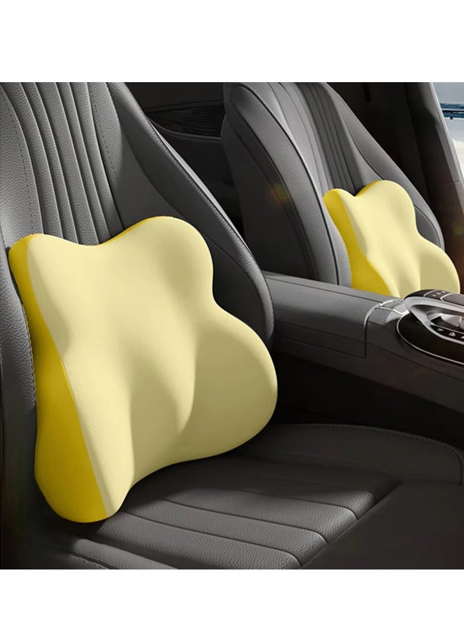 MLADEN 2 قطعة/مجموعة وسادة السيارة وسادة دعم قطنية ميموري فوم للظهر ووسادة للرقبة للسيارة طقم وسادة مسند رأس مريح لمساند الرأس في المكتب وسادة دعم الظهر للسيارة مع حزام قابل للتعديل (بيج) - Image 5