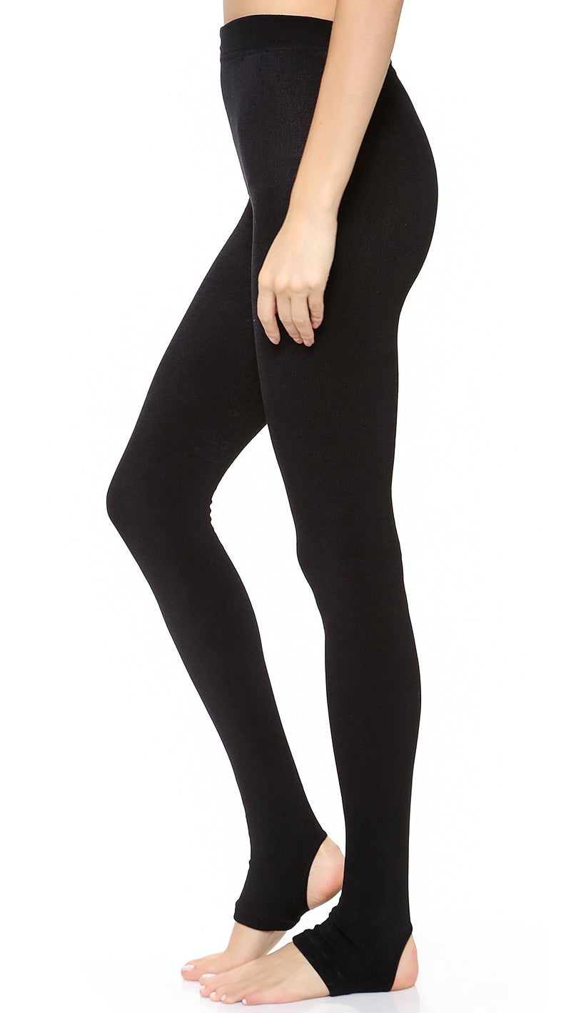 Plush Fleece-Lined Stirrup Tights Black SM - Image 1
