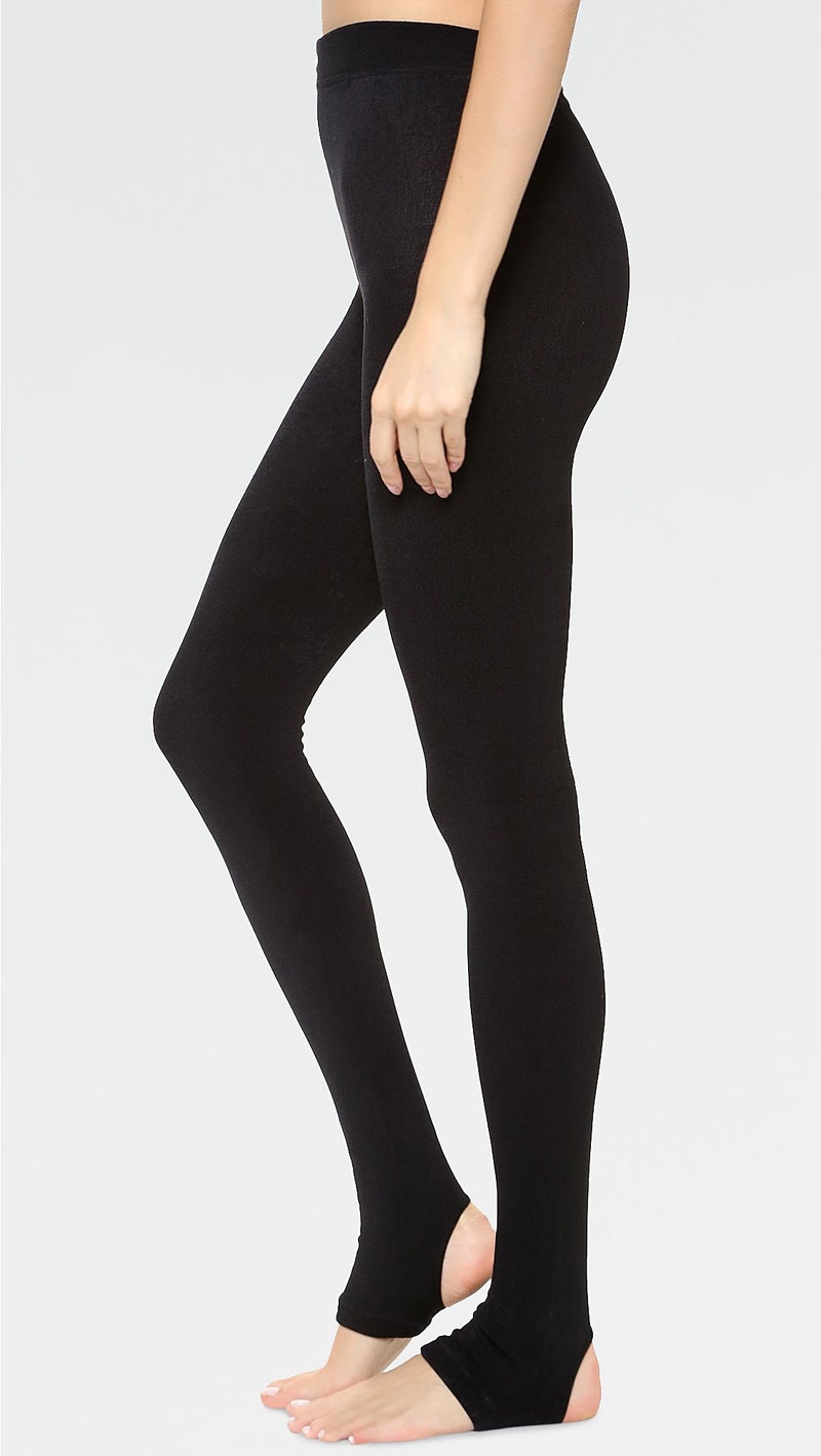 Plush Fleece-Lined Stirrup Tights Black SM - Image 2