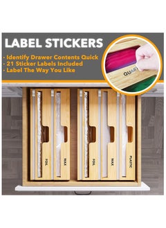 General 2 in 1 Wrap Organizer with Cutter and Labels, Plastic Wrap, Aluminum Foil and Wax Bamboo Dispenser for Kitchen Storage Organization Holder for 12 Roll  - Image 5
