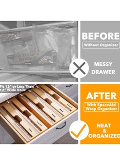 General 2 in 1 Wrap Organizer with Cutter and Labels, Plastic Wrap, Aluminum Foil and Wax Bamboo Dispenser for Kitchen Storage Organization Holder for 12 Roll  - Image 3
