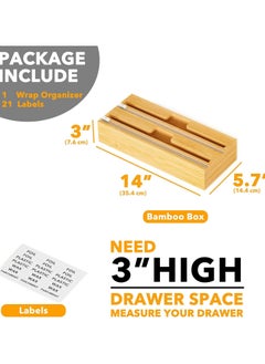 General 2 in 1 Wrap Organizer with Cutter and Labels, Plastic Wrap, Aluminum Foil and Wax Bamboo Dispenser for Kitchen Storage Organization Holder for 12 Roll  - Image 4