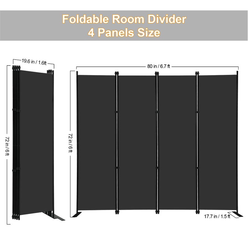 MAYOLIAH 4 Panel Room Divider Screen 6Ft Tall Foldable Privacy Dividers Indoor Wall Partition Room Separator Black - Image 4