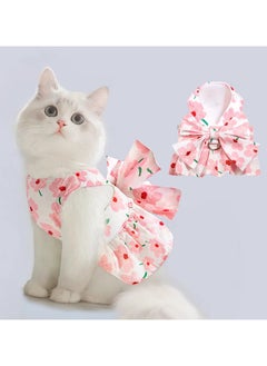 A.M Small Dog Harness Dress and Leash Set Cute Bowknot Puppy Cat Princess Dress Girl Pet Dog Clothes Soft Mesh Floral Print Female Dog Dress for Shihtzu, Papillon etc (Size: L, Chest: 45cm)  - Image 1