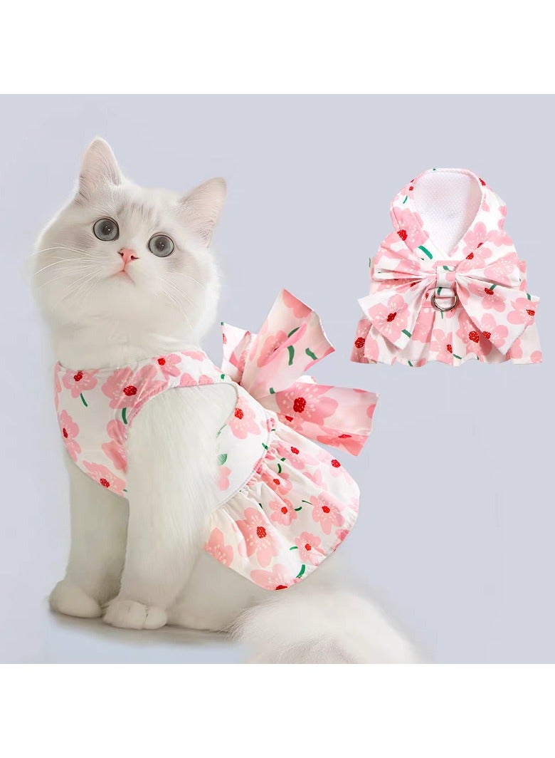 A.M Small Dog Harness Dress and Leash Set Cute Bowknot Puppy Cat Princess Dress Girl Pet Dog Clothes Soft Mesh Floral Print Female Dog Dress for Shihtzu, Papillon etc (Size: L, Chest: 45cm) - Image 1