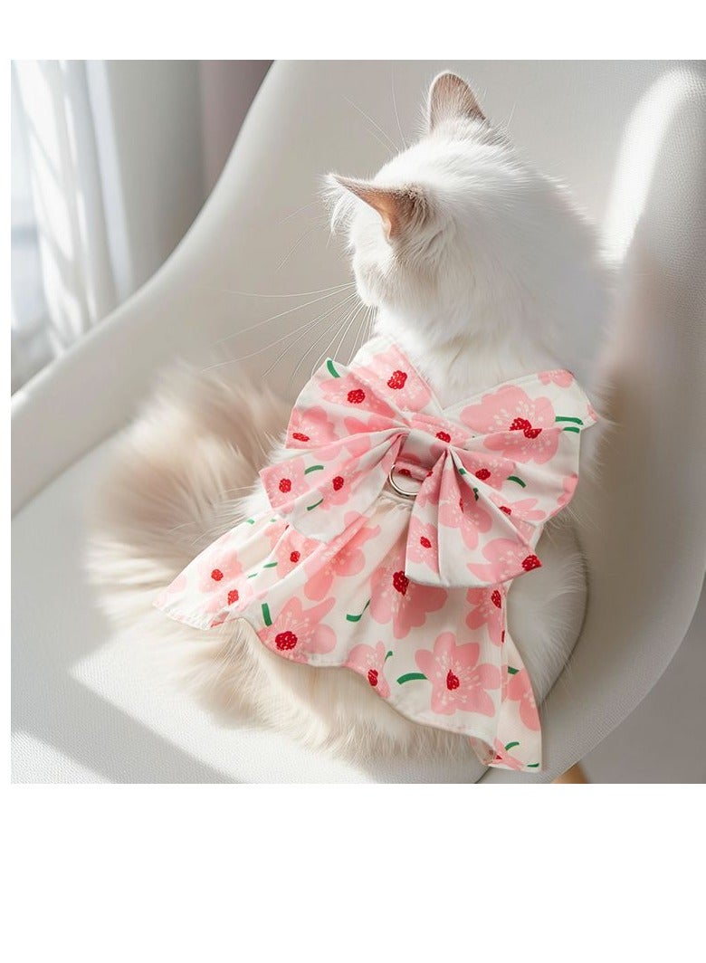 A.M Small Dog Harness Dress and Leash Set Cute Bowknot Puppy Cat Princess Dress Girl Pet Dog Clothes Soft Mesh Floral Print Female Dog Dress for Shihtzu, Papillon etc (Size: L, Chest: 45cm) - Image 2