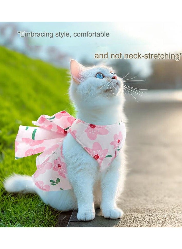 A.M Small Dog Harness Dress and Leash Set Cute Bowknot Puppy Cat Princess Dress Girl Pet Dog Clothes Soft Mesh Floral Print Female Dog Dress for Shihtzu, Papillon etc (Size: L, Chest: 45cm) - Image 4