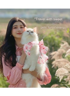A.M Small Dog Harness Dress and Leash Set Cute Bowknot Puppy Cat Princess Dress Girl Pet Dog Clothes Soft Mesh Floral Print Female Dog Dress for Shihtzu, Papillon etc (Size: L, Chest: 45cm)  - Image 5
