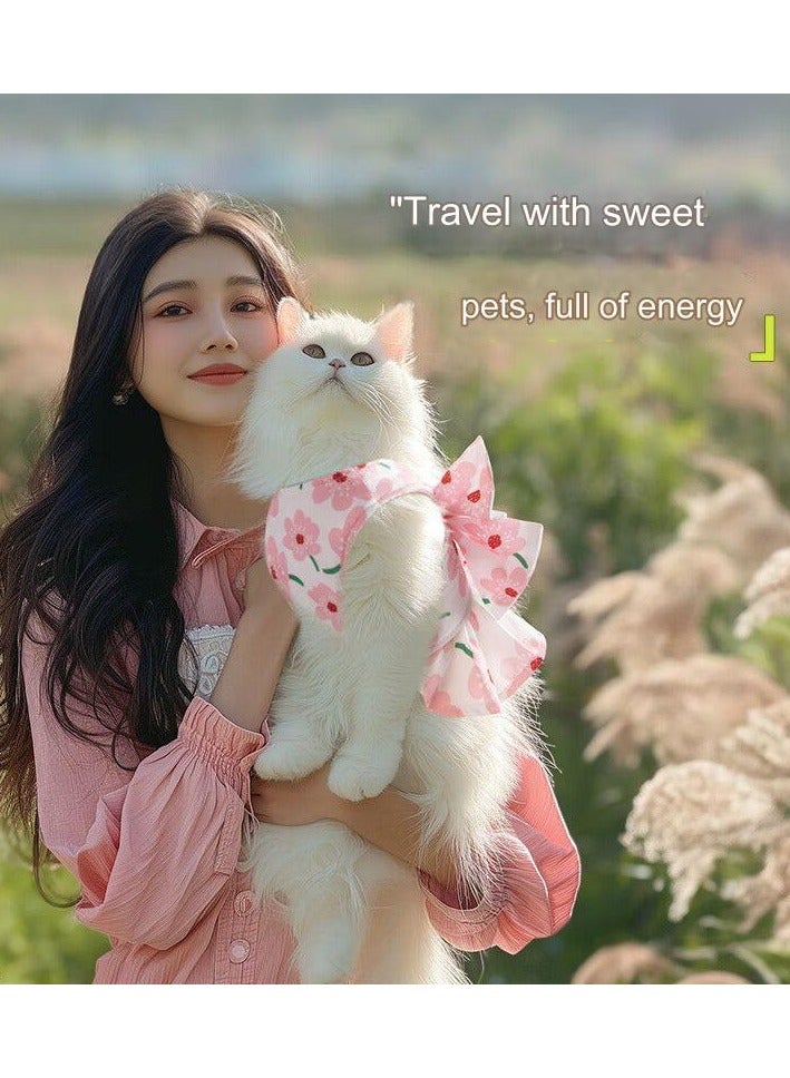 A.M Small Dog Harness Dress and Leash Set Cute Bowknot Puppy Cat Princess Dress Girl Pet Dog Clothes Soft Mesh Floral Print Female Dog Dress for Shihtzu, Papillon etc (Size: L, Chest: 45cm) - Image 5