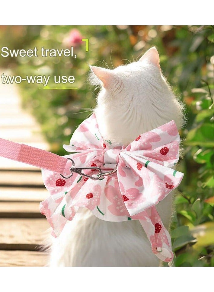 A.M Small Dog Harness Dress and Leash Set Cute Bowknot Puppy Cat Princess Dress Girl Pet Dog Clothes Soft Mesh Floral Print Female Dog Dress for Shihtzu, Papillon etc (Size: L, Chest: 45cm) - Image 3