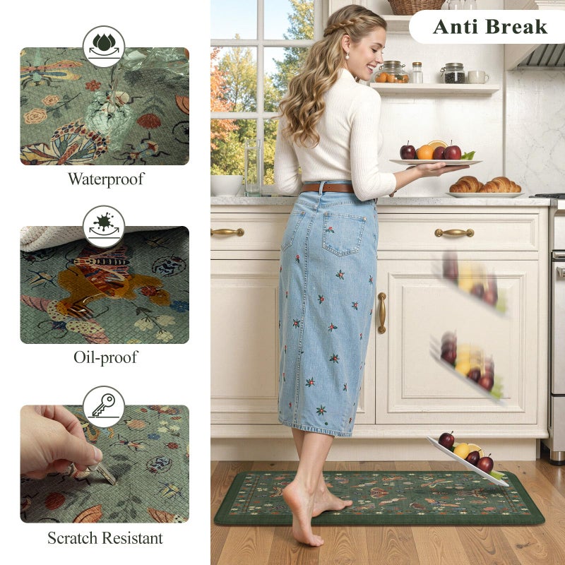 LEEVAN Anti Fatigue Mats for Kitchen Floor Non-Slip, Cushioned Kitchen Mats for Floor 2 Piece, Green Memory Foam Kitchen Mat Set, Waterproof Ergonomic Standing Mat for Bar, Office,Desk, Laundry - Image 3